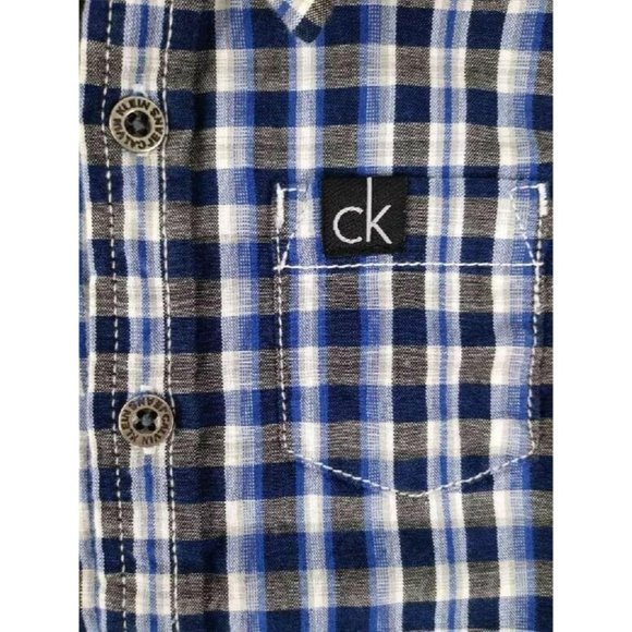 Calvin Klein Shirt Pants Set Button Front Blue Plaid Khaki 12M Infant Outfit - Picture 8 of 10